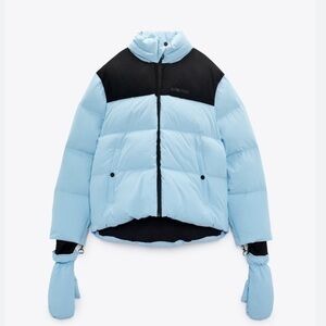 Zara NWT Ski Collection puffer down jacket with hat and gloves